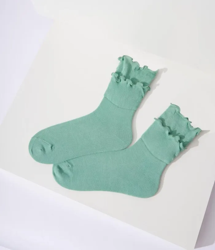 Sea Green Frill Crew Socks Accessories Unique Vintage Stockings and Tights