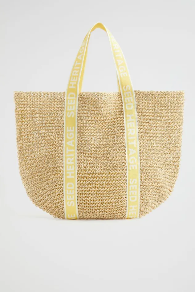 Seed Heritage Beach Bags Logo Straw Tote Lemon Drop 8211 Woman