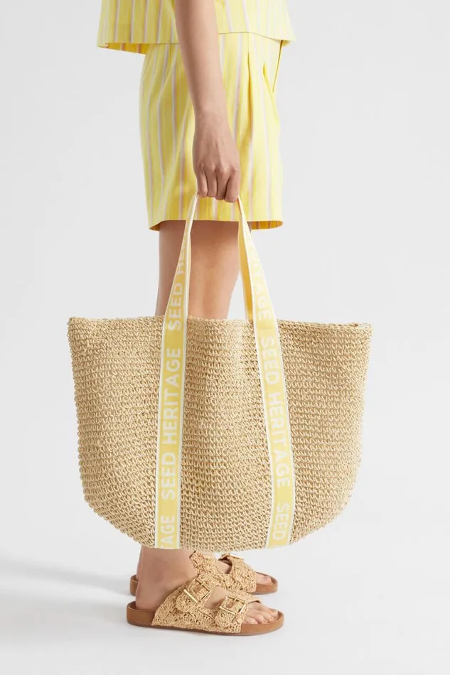 Seed Heritage Beach Bags Logo Straw Tote Lemon Drop 8211 Woman