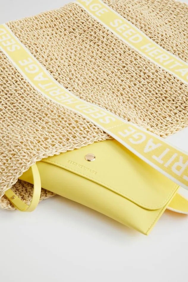 Seed Heritage Beach Bags Logo Straw Tote Lemon Drop 8211 Woman