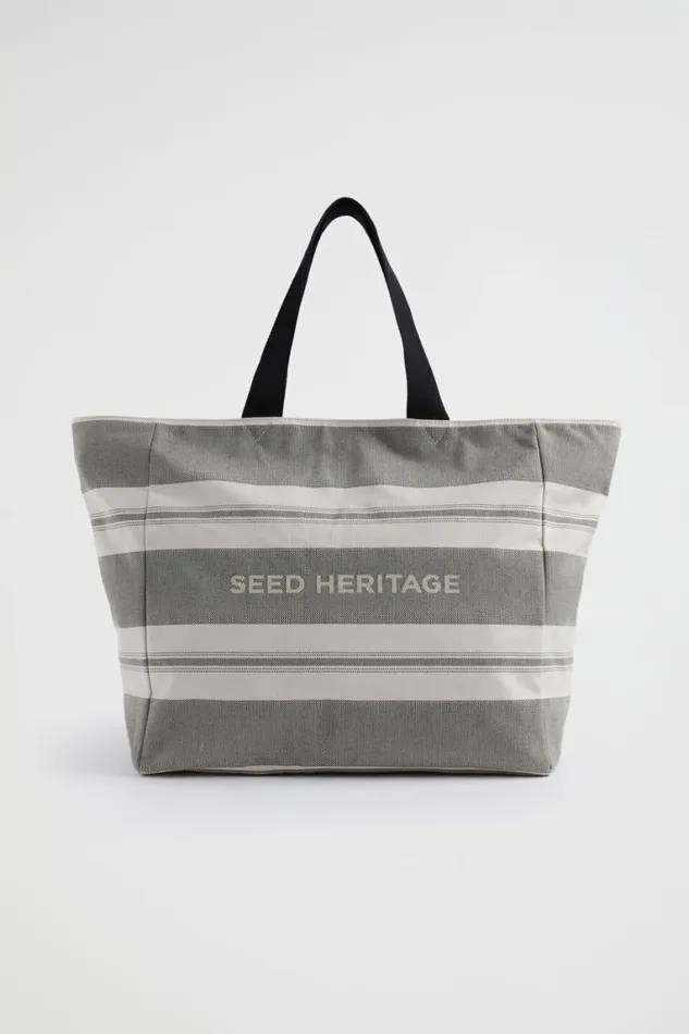 Seed Heritage Beach Bags Logo Stripe Tote Black Natural 8211 Woman