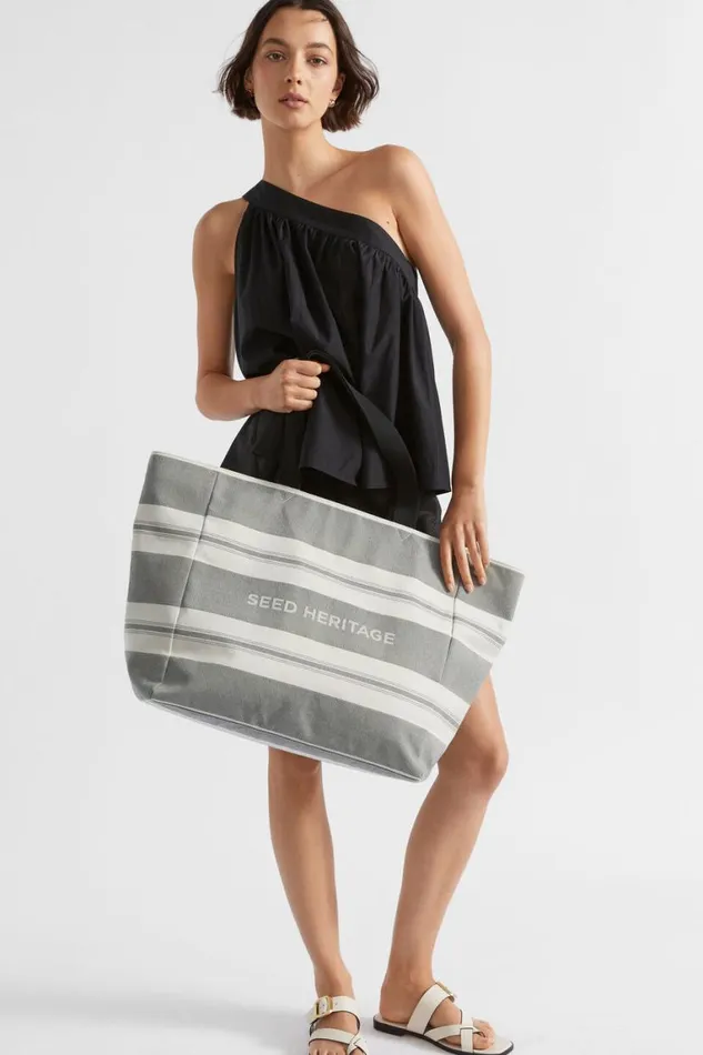 Seed Heritage Beach Bags Logo Stripe Tote Black Natural 8211 Woman