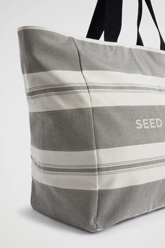 Seed Heritage Beach Bags Logo Stripe Tote Black Natural 8211 Woman