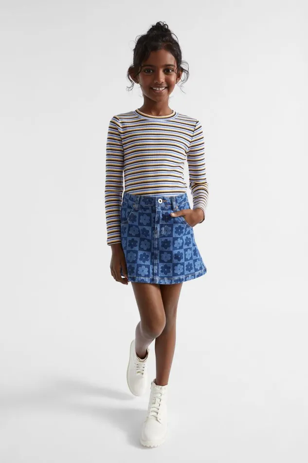 Seed Heritage Denim and Jeans Checked Denim Skirt Indigo 8211 Girl