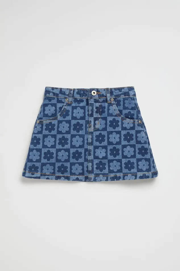 Seed Heritage Denim and Jeans Checked Denim Skirt Indigo 8211 Girl