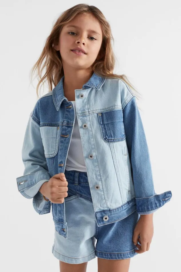 Seed Heritage Denim and Jeans Colourblock Denim Jacket Light Wash Multi 8211 Girl