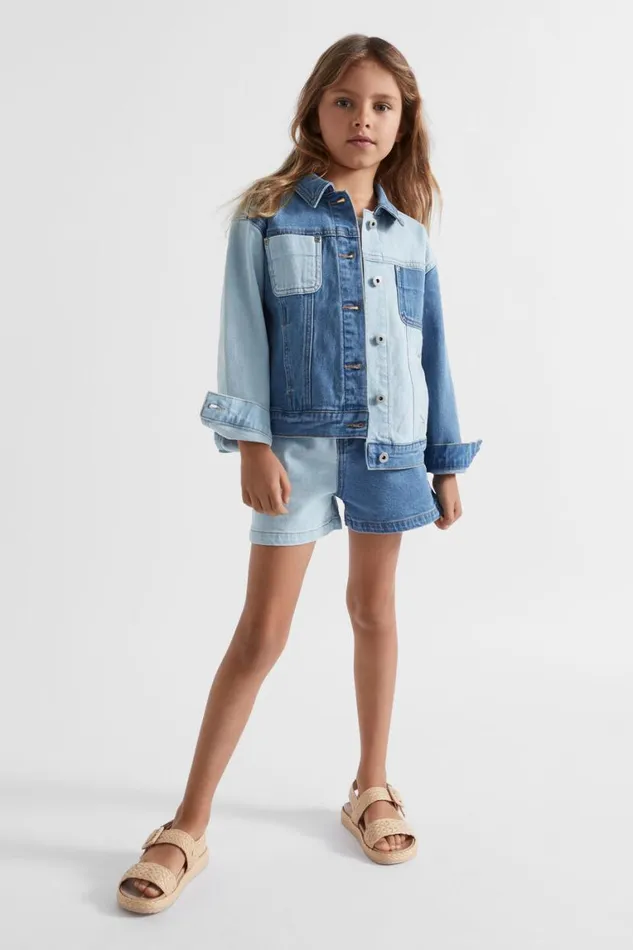 Seed Heritage Denim and Jeans Colourblock Denim Jacket Light Wash Multi 8211 Girl