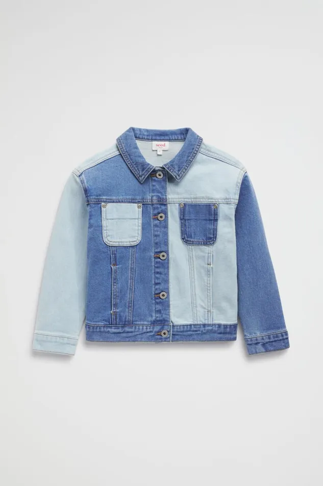 Seed Heritage Denim and Jeans Colourblock Denim Jacket Light Wash Multi 8211 Girl