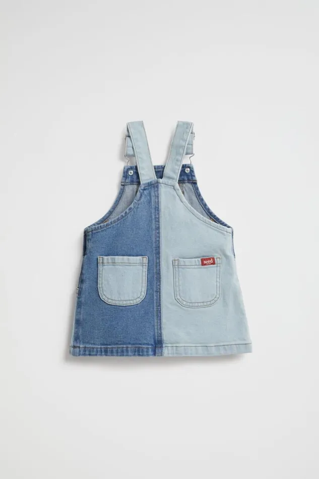 Seed Heritage Denim and Jeans Colourblock Logo Pinafore Light Wash Multi 8211 Baby