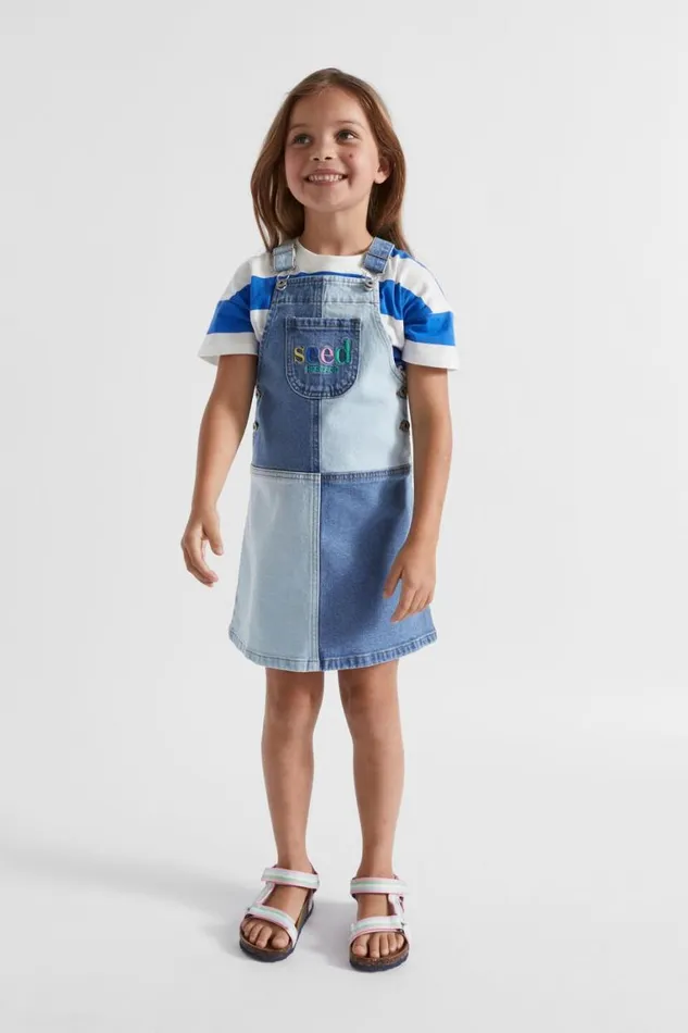 Seed Heritage Denim and Jeans Colourblock Logo Pinafore Light Wash Multi 8211 Girl Seed Heritage Denim and Jeans Colourblock Logo Pinafore Light Wash Multi 8211 Girl