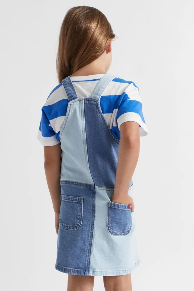 Seed Heritage Denim and Jeans Colourblock Logo Pinafore Light Wash Multi 8211 Girl