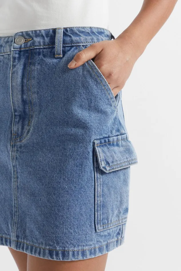 Seed Heritage Denim and Jeans Denim Cargo Skirt Blue Wash 8211 Teen Girl