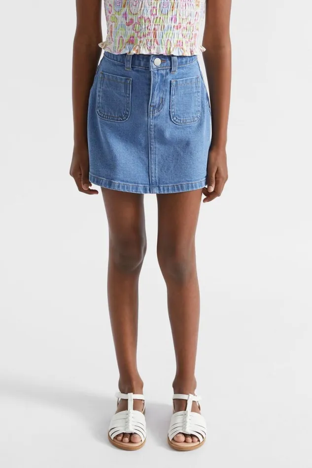 Seed Heritage Denim and Jeans Patch Pocket Denim Skirt Bright Blue Wash 8211 Girl