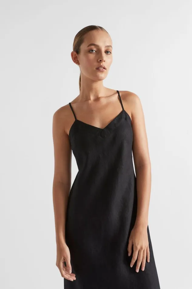 Seed Heritage Dresses Core Linen Slip Maxi Dress Black 8211 Woman
