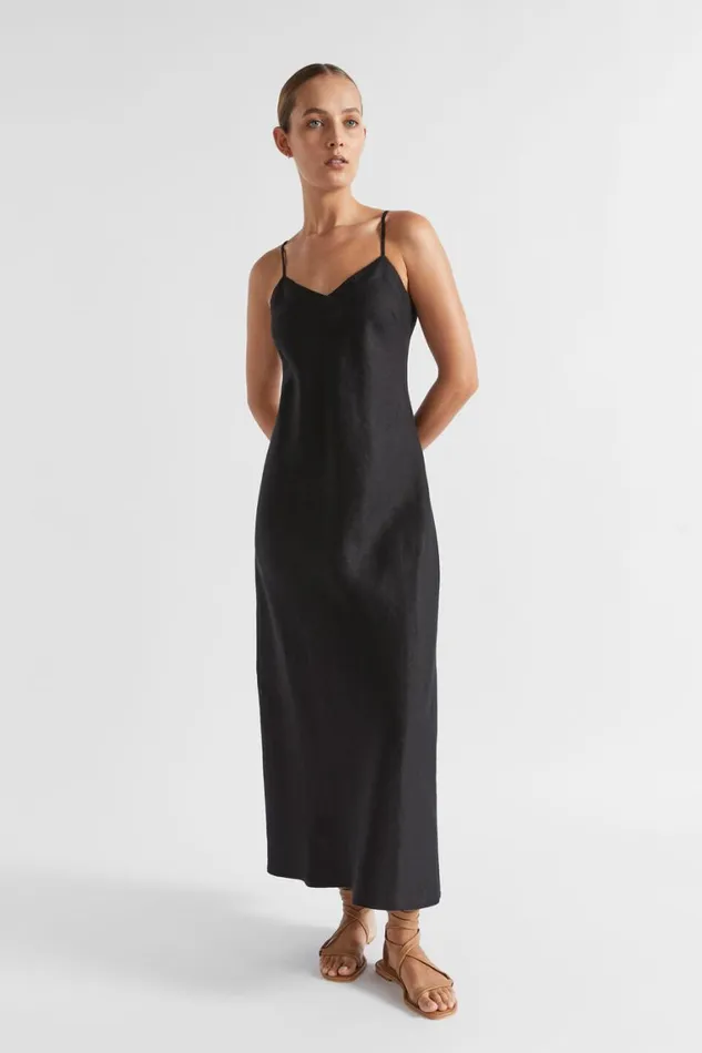 Seed Heritage Dresses Core Linen Slip Maxi Dress Black 8211 Woman