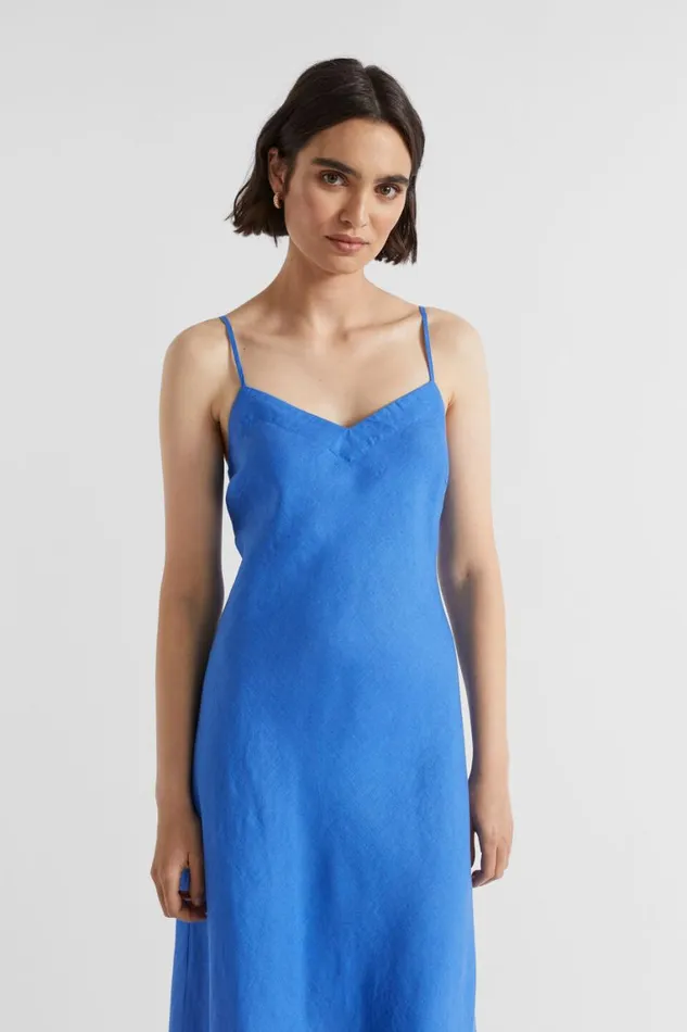Seed Heritage Dresses Core Linen Slip Maxi Dress Deep Ocean 8211 Woman