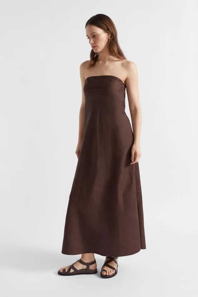 Seed Heritage Dresses Core Linen Strapless Maxi Dress Deep Raisin 8211 Woman