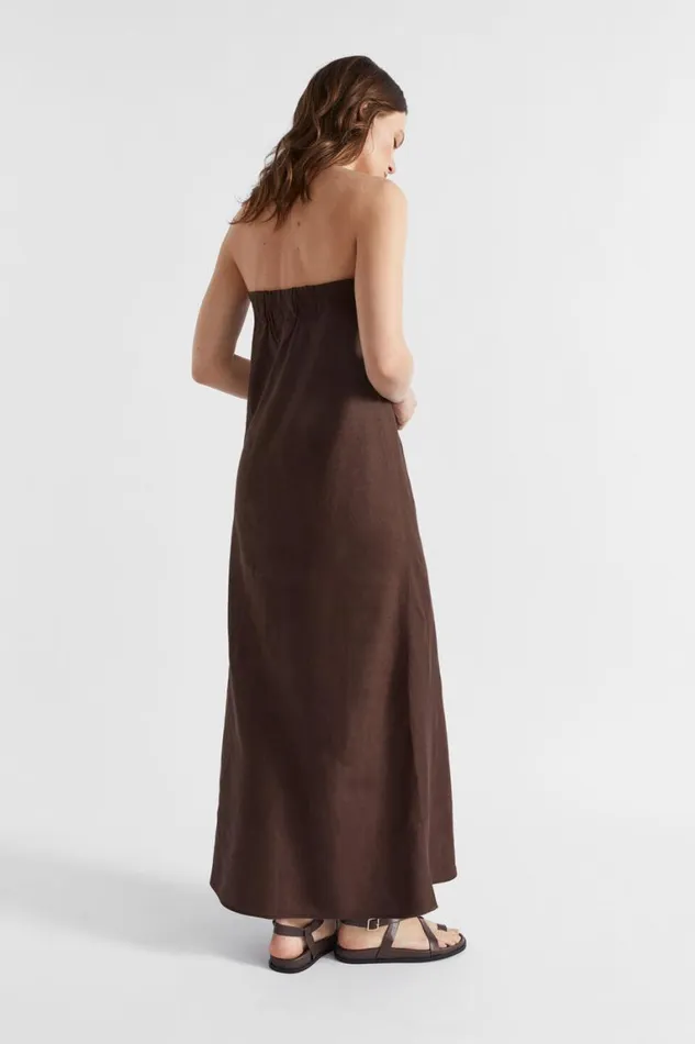 Seed Heritage Dresses Core Linen Strapless Maxi Dress Deep Raisin 8211 Woman