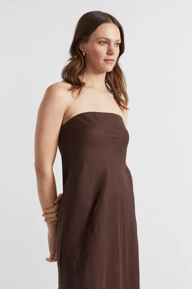 Seed Heritage Dresses Core Linen Strapless Maxi Dress Deep Raisin 8211 Woman
