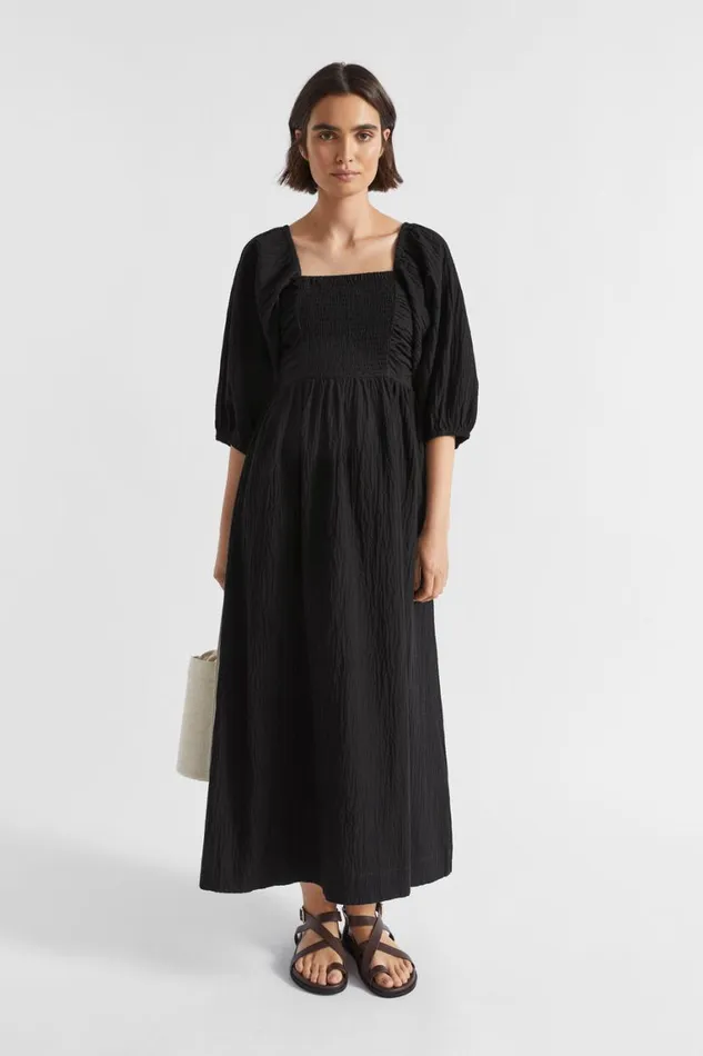 Seed Heritage Dresses Cotton Crinkle Midi Dress Black 8211 Woman