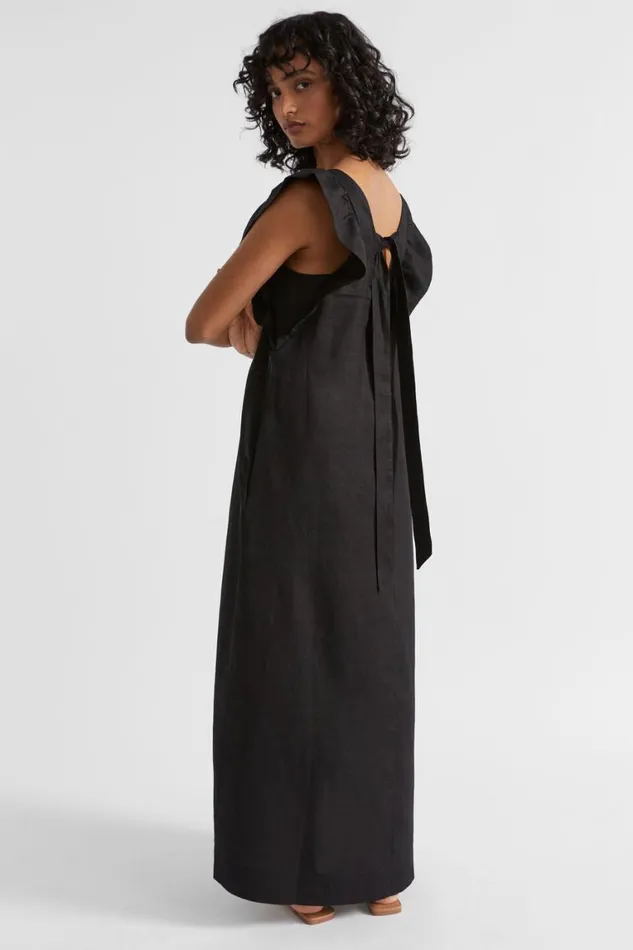 Seed Heritage Dresses Linen Frill Sleeve Column Dress Black 8211 Woman