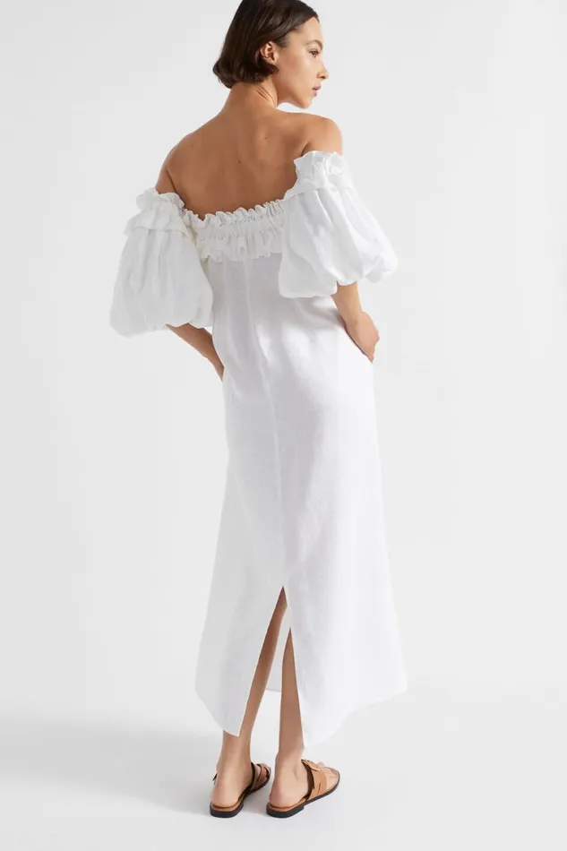 Seed Heritage Dresses Linen Ruffle Off Shoulder Dress Whisper White 8211 Woman