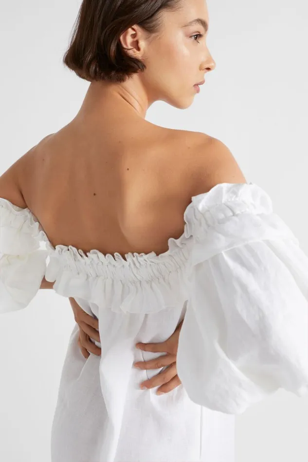 Seed Heritage Dresses Linen Ruffle Off Shoulder Dress Whisper White 8211 Woman
