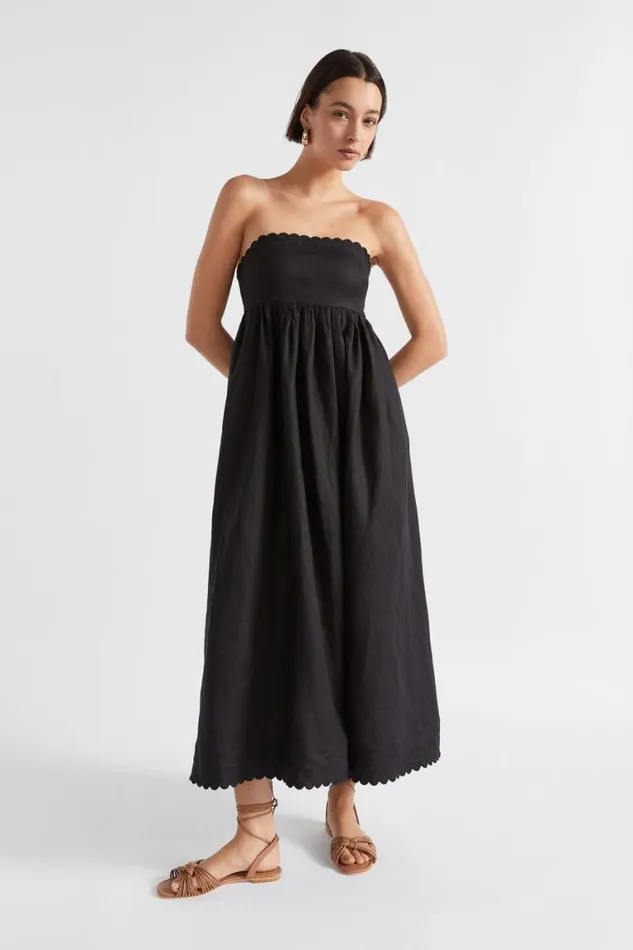 Seed Heritage Dresses Linen Scallop Midi Dress Black 8211 Woman