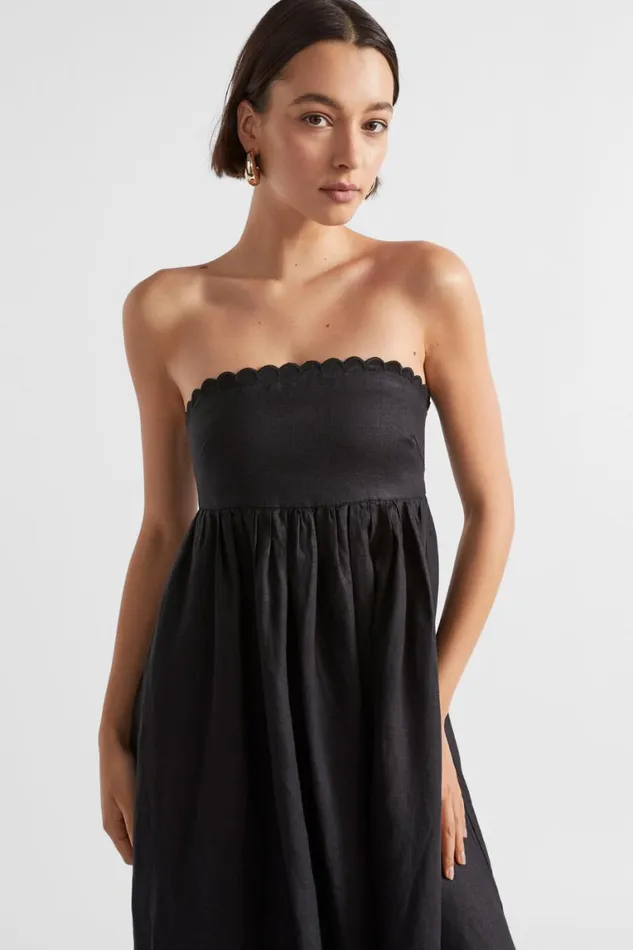 Seed Heritage Dresses Linen Scallop Midi Dress Black 8211 Woman