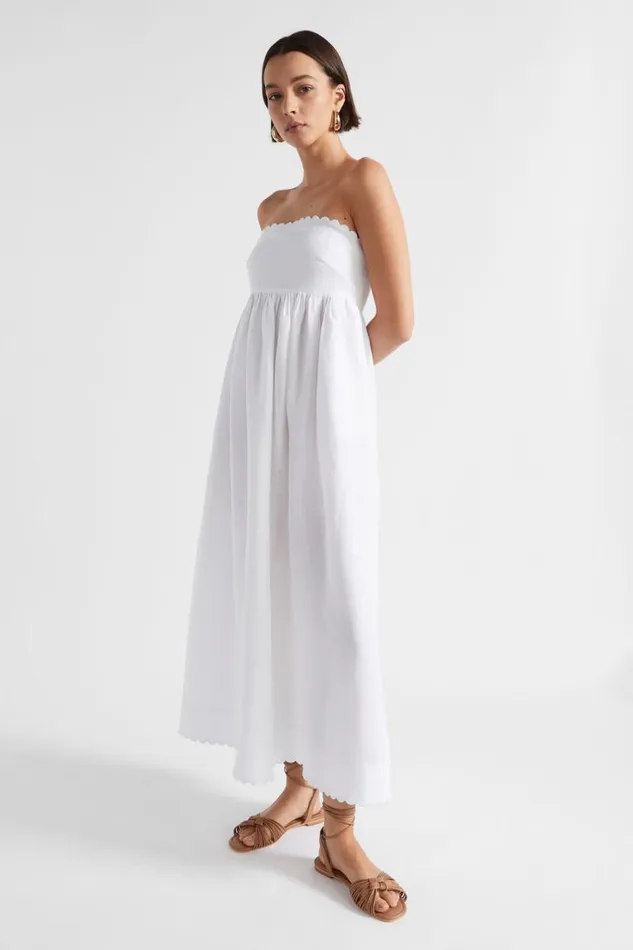 Seed Heritage Dresses Linen Scallop Midi Dress Whisper White 8211 Woman