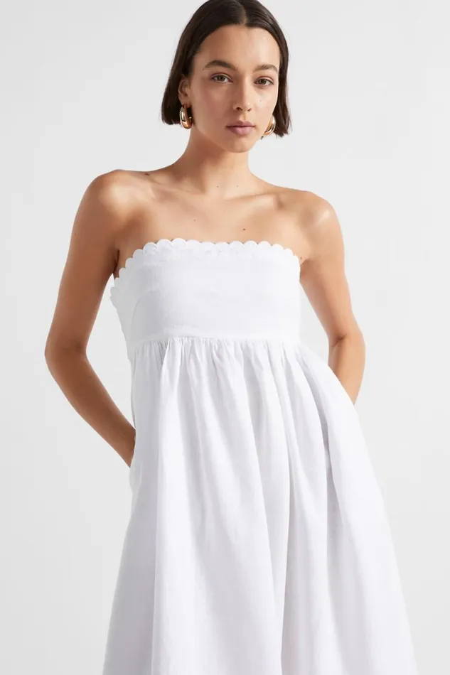 Seed Heritage Dresses Linen Scallop Midi Dress Whisper White 8211 Woman