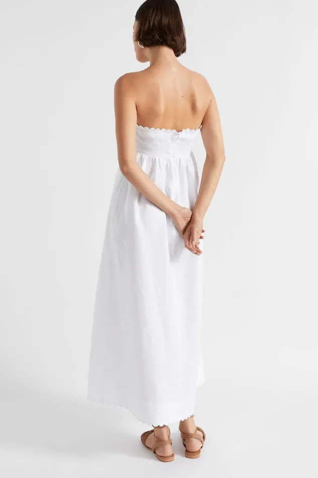 Seed Heritage Dresses Linen Scallop Midi Dress Whisper White 8211 Woman