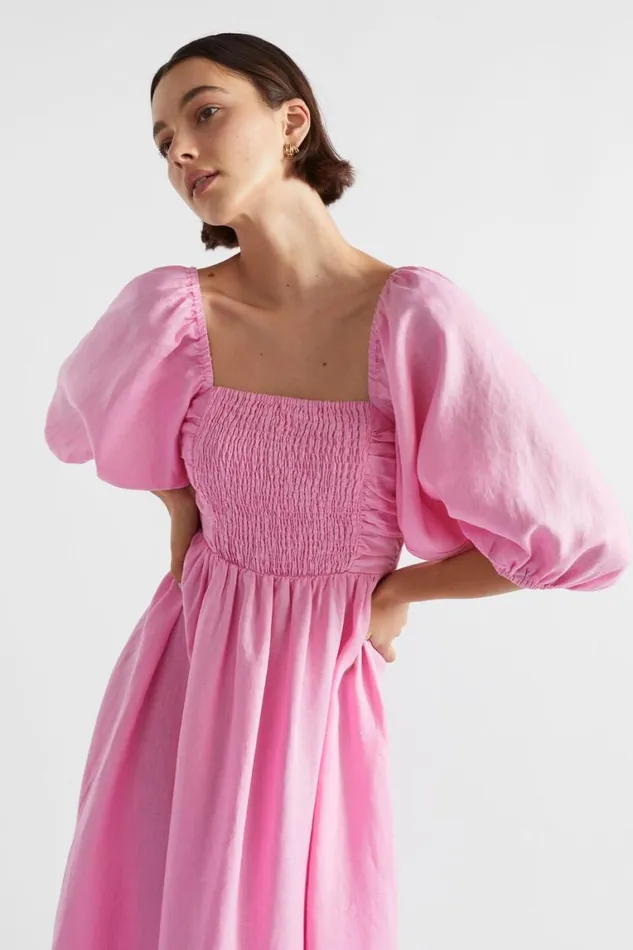 Seed Heritage Dresses Linen Shirred Midi Dress Pink Gin 8211 Woman