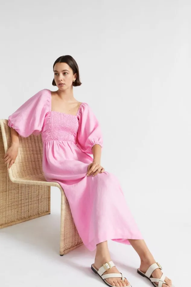 Seed Heritage Dresses Linen Shirred Midi Dress Pink Gin 8211 Woman