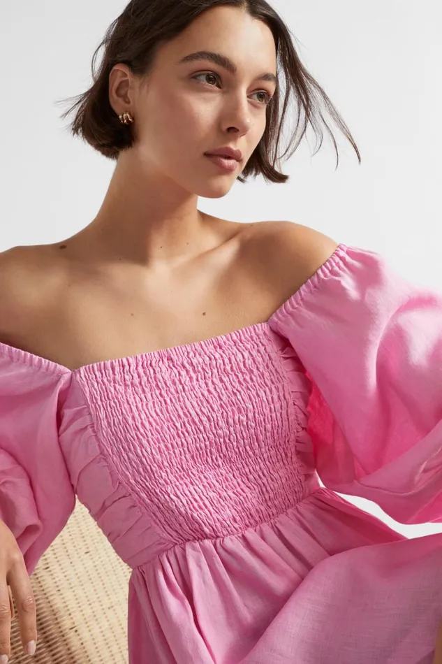 Seed Heritage Dresses Linen Shirred Midi Dress Pink Gin 8211 Woman