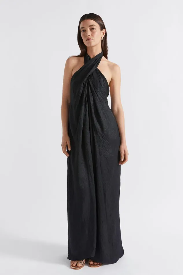 Seed Heritage Dresses Satin Halter Maxi Dress Black 8211 Woman
