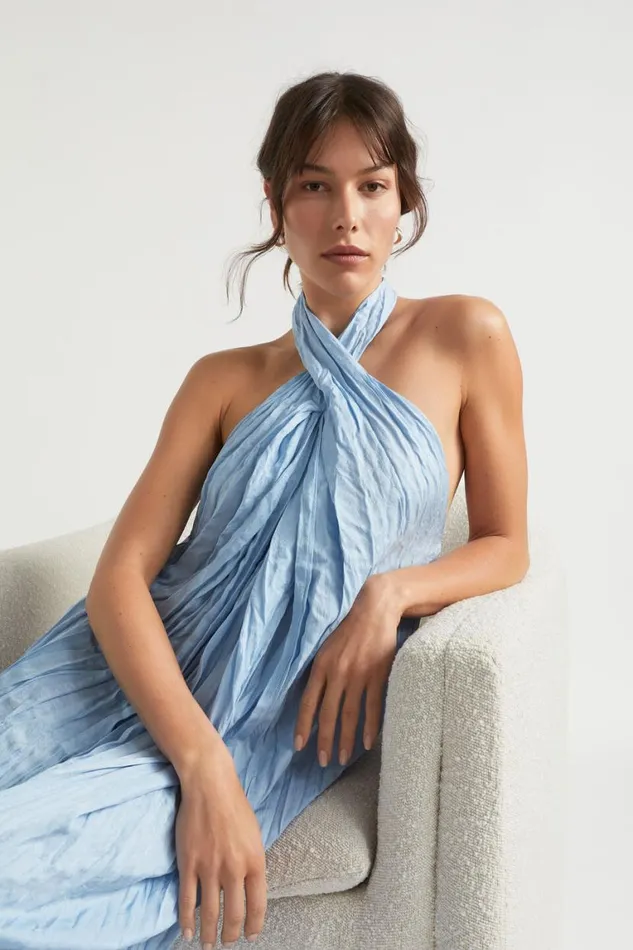 Seed Heritage Dresses Satin Halter Maxi Dress Bluebell 8211 Woman