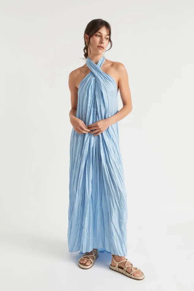 Seed Heritage Dresses Satin Halter Maxi Dress Bluebell 8211 Woman