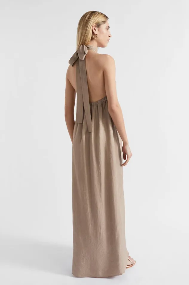 Seed Heritage Dresses Satin Halter Maxi Dress Cookie 8211 Woman