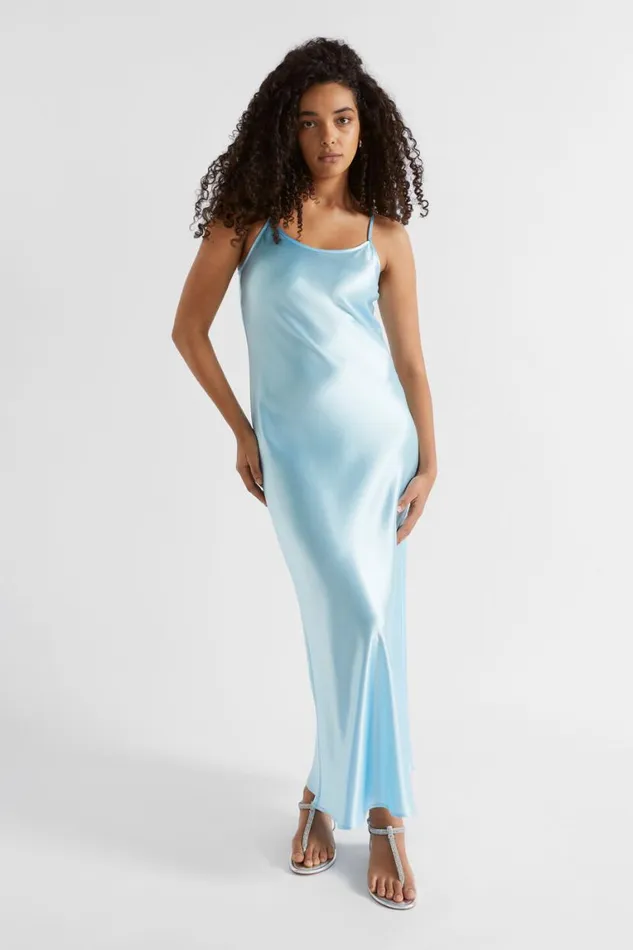 Seed Heritage Dresses Satin Maxi Slip Dress Shimmer Blue 8211 Woman
