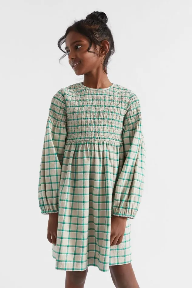 Seed Heritage Dresses Shirred Gingham Dress Pea Green 8211 Girl