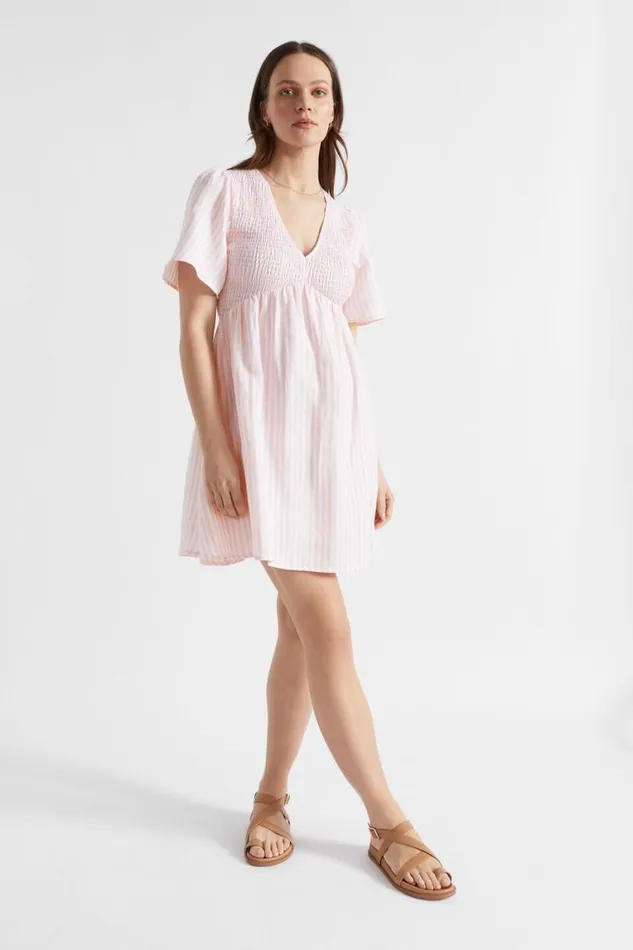 Seed Heritage Dresses Stripe Linen Mini Dress Tulip Pink Stripe 8211 Woman
