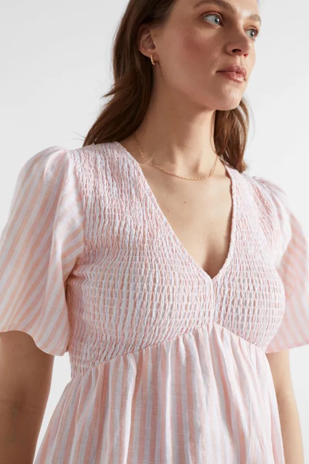 Seed Heritage Dresses Stripe Linen Mini Dress Tulip Pink Stripe 8211 Woman