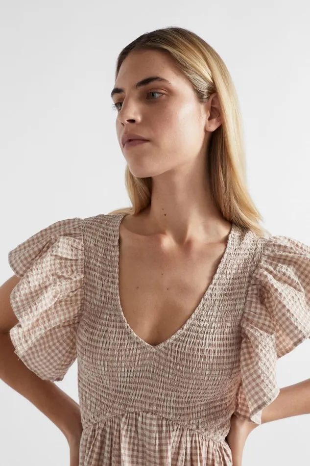 Seed Heritage Dresses Textured Gingham Shirred Midi Dress Cookie Gingham 8211 Woman