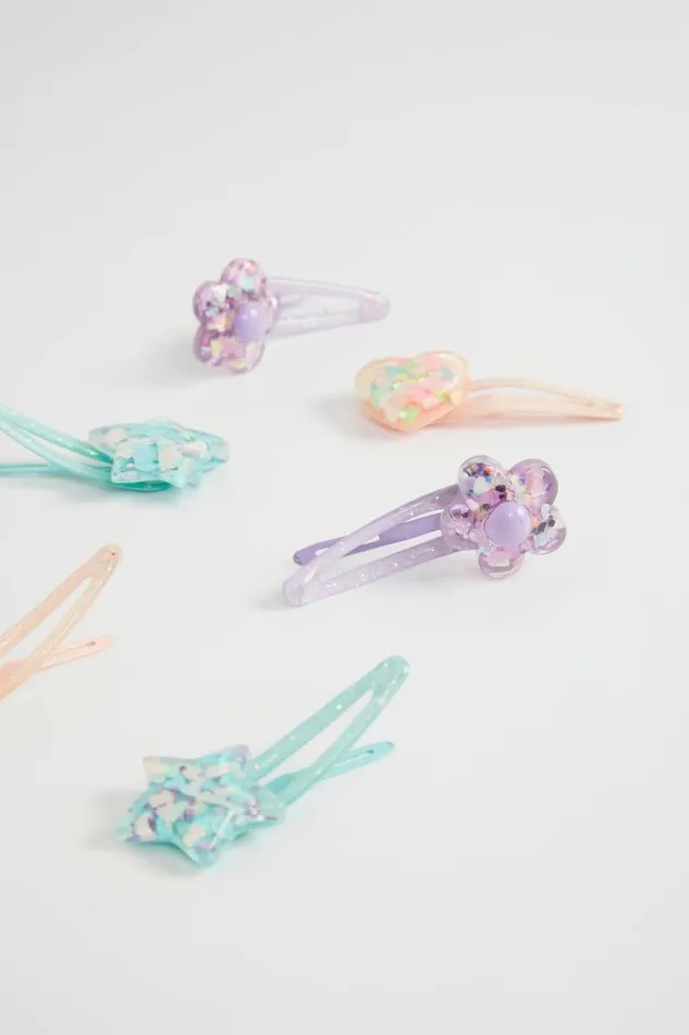 Seed Heritage Hair Accessories Glitter Resin Heart And Star Snap Pack Multi 8211 Girl
