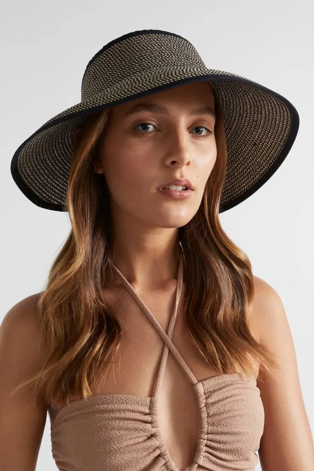 Seed Heritage Hats and Gloves Textured Straw Visor Black 8211 Woman