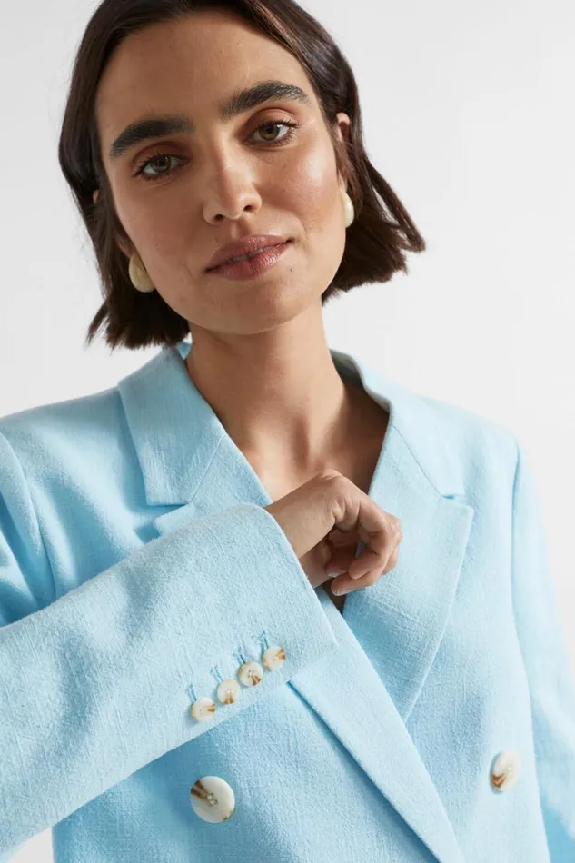 Seed Heritage Jackets and Vests Cropped Blazer Shimmer Blue 8211 Woman