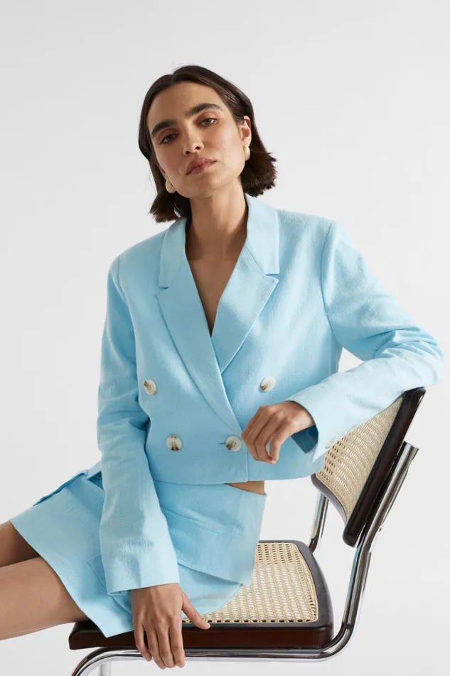 Seed Heritage Jackets and Vests Cropped Blazer Shimmer Blue 8211 Woman