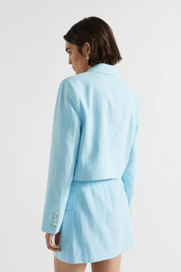 Seed Heritage Jackets and Vests Cropped Blazer Shimmer Blue 8211 Woman
