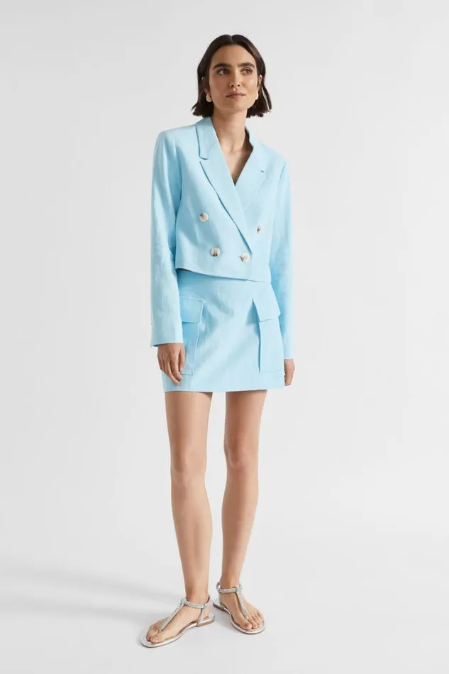 Seed Heritage Jackets and Vests Cropped Blazer Shimmer Blue 8211 Woman